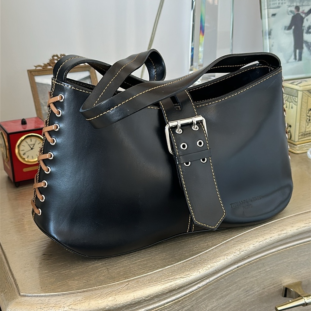 Tiffany & Fred Paris Leather Satchel Black/Tan